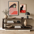 Set of 2 Vintage & Figurative Wall Art Prints | Elegant Woman with Flower & Steinlen Chat Noir Poster