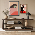 Set of 2 Vintage & Figurative Wall Art Prints | Elegant Woman with Flower & Steinlen Chat Noir Poster