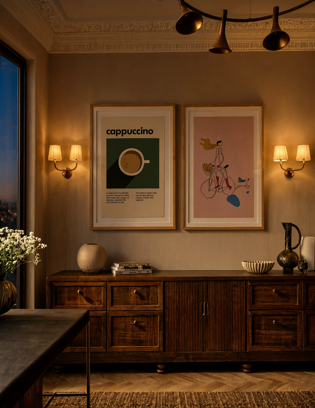 Set of 2 Lifestyle Wall Art Prints – Bicycle Ride & Cappuccino Glow Gallery Set