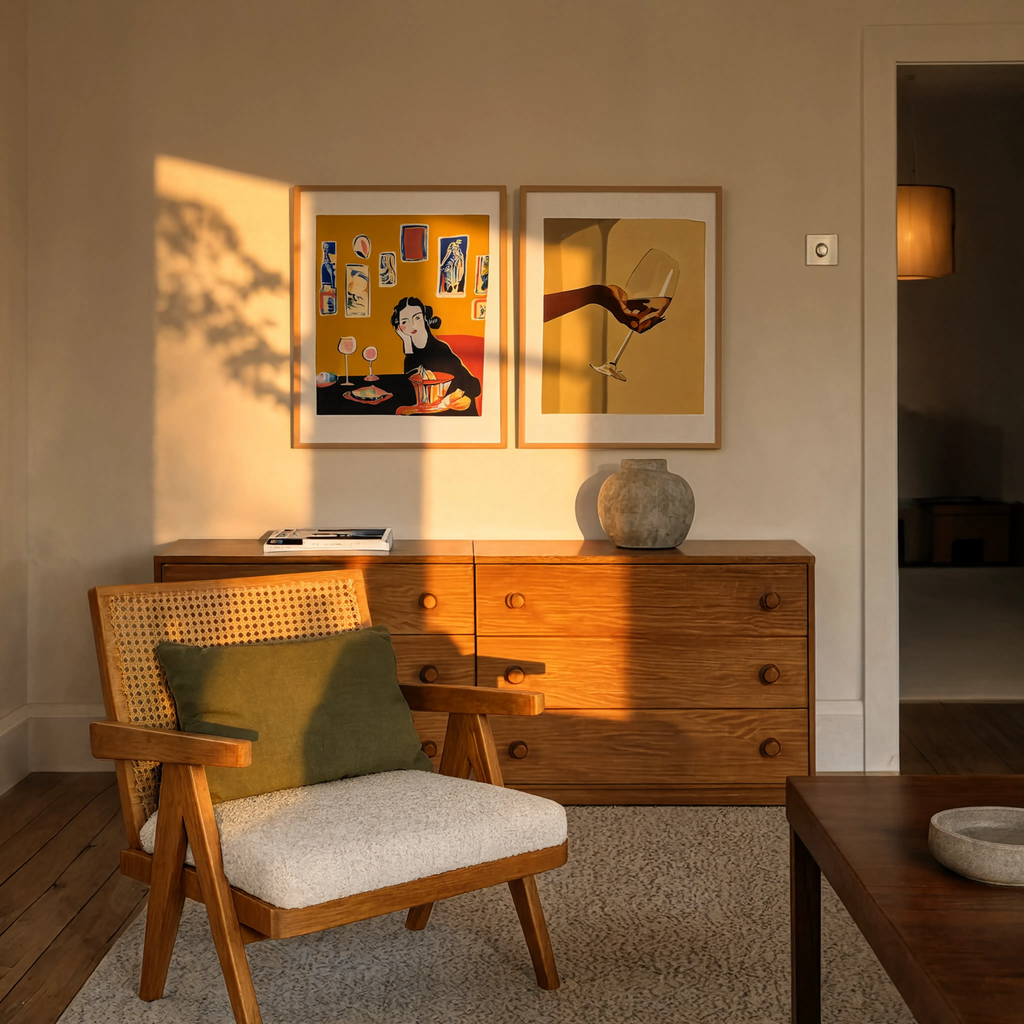 Set of 2 Modern Figurative Wall Art Prints – A Glass Tonight & Pensive Woman Minimalist Gallery Set