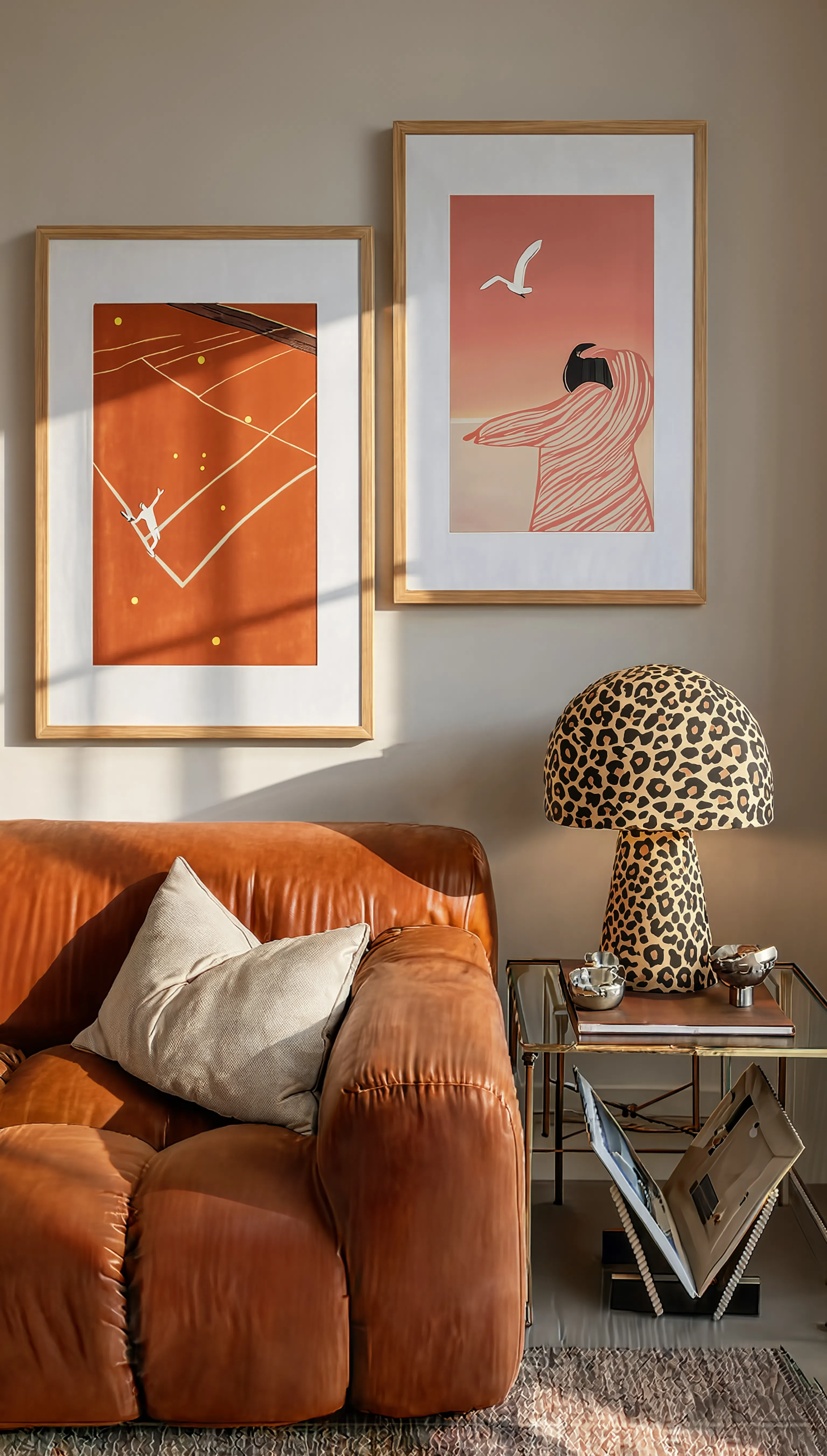 Set of 2 Modern Minimalist Wall Art Prints – Abstract Female Figure & Tennis Match Sports Gallery Set