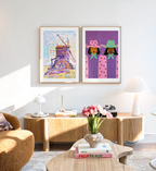 Set of 2 Piet Mondrian Apple Tree & Modern Black Girls Cowgirl Prints | Contemporary Wall Art Set