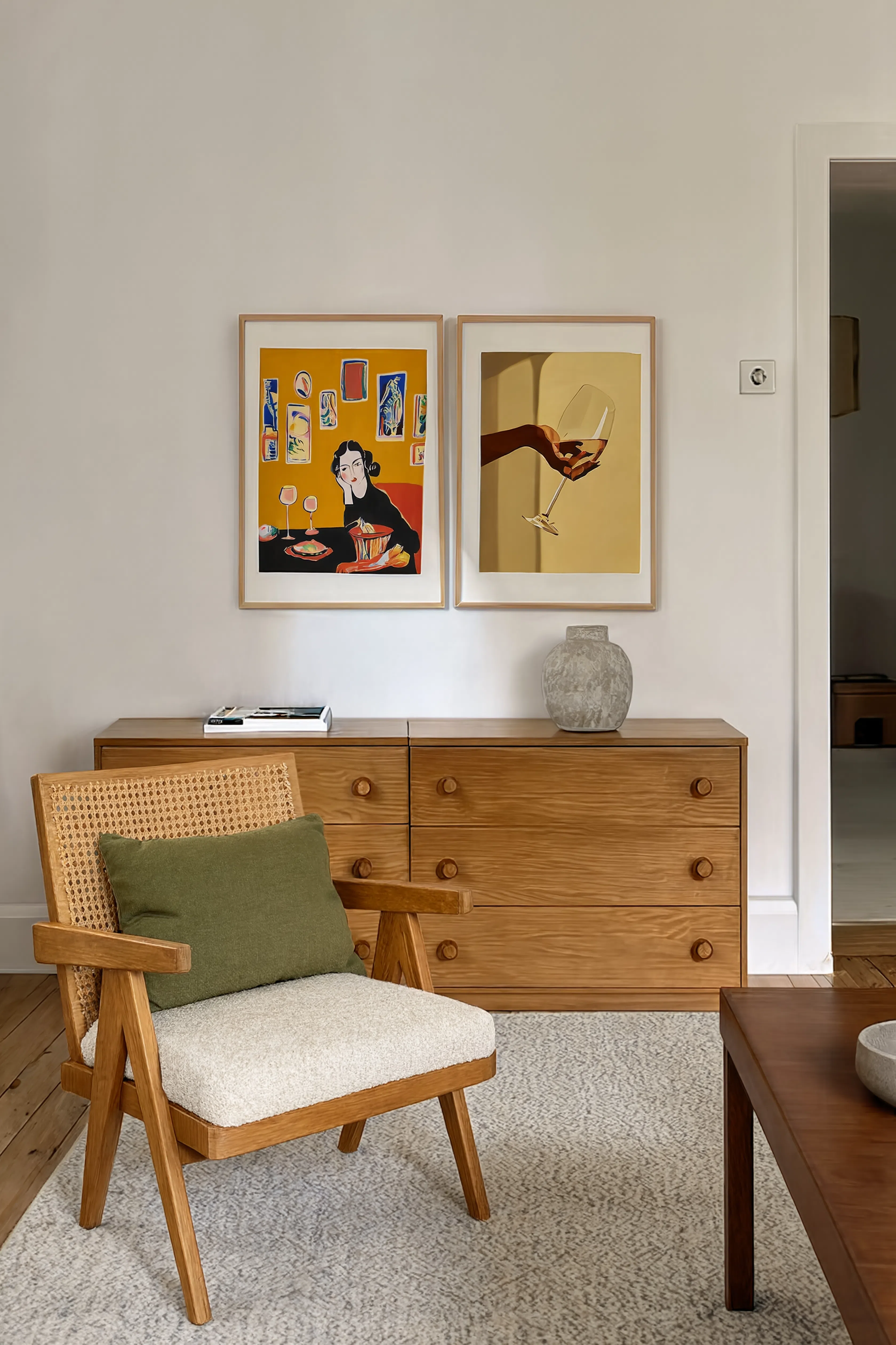 Set of 2 Modern Figurative Wall Art Prints – A Glass Tonight & Pensive Woman Minimalist Gallery Set