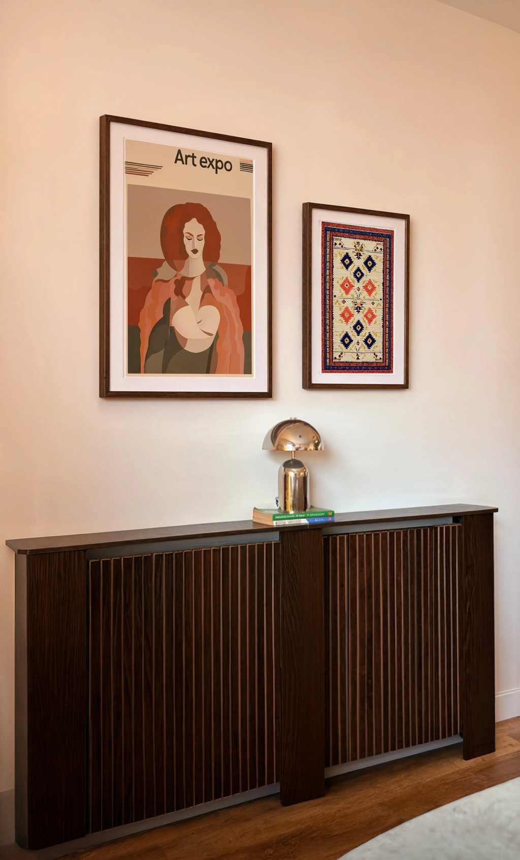 Set of 2 Wall Art Prints – Modernist Muse Portrait & Baluchi Rug Variation II Collection
