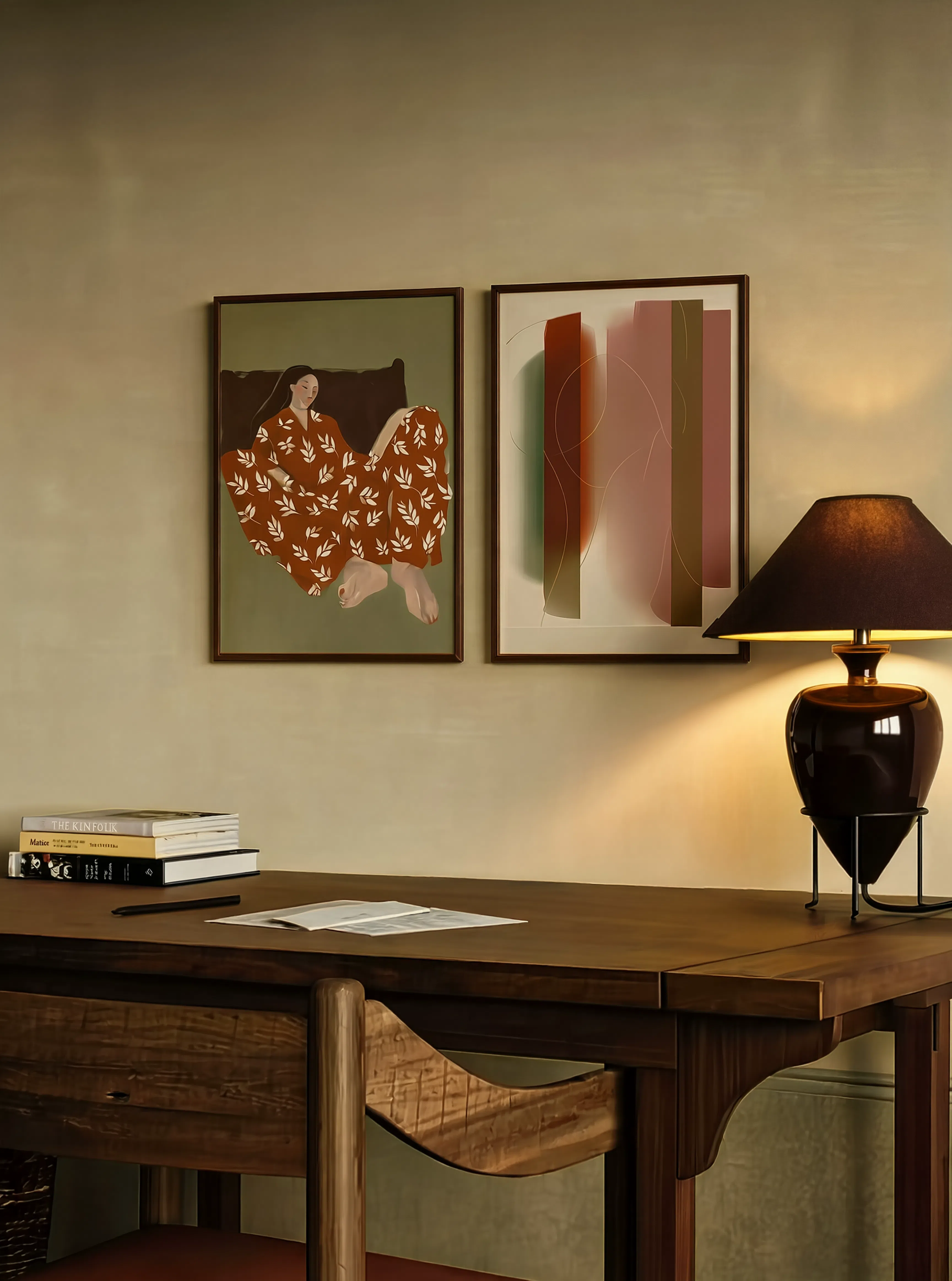 Set of 2 Relaxing & Colourful Wall Art Prints – Tea & Tranquility & Chromatic Spiral Gallery Set