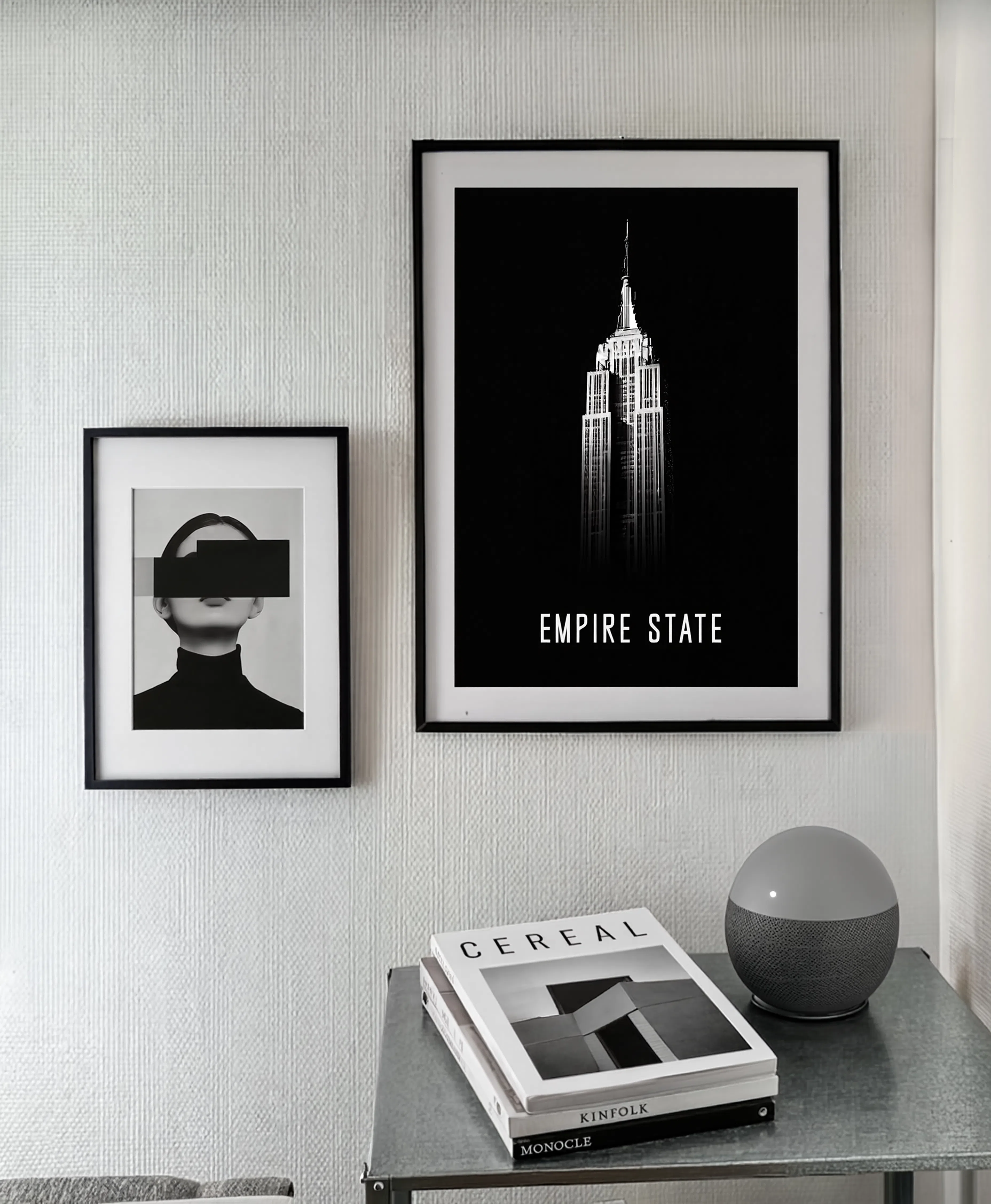 Set of 2 Modern Black & White Wall Art Prints – Virtual Vision VR Artwork & Empire State Building Poster