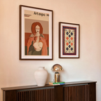 Set of 2 Wall Art Prints – Modernist Muse Portrait & Baluchi Rug Variation II Collection