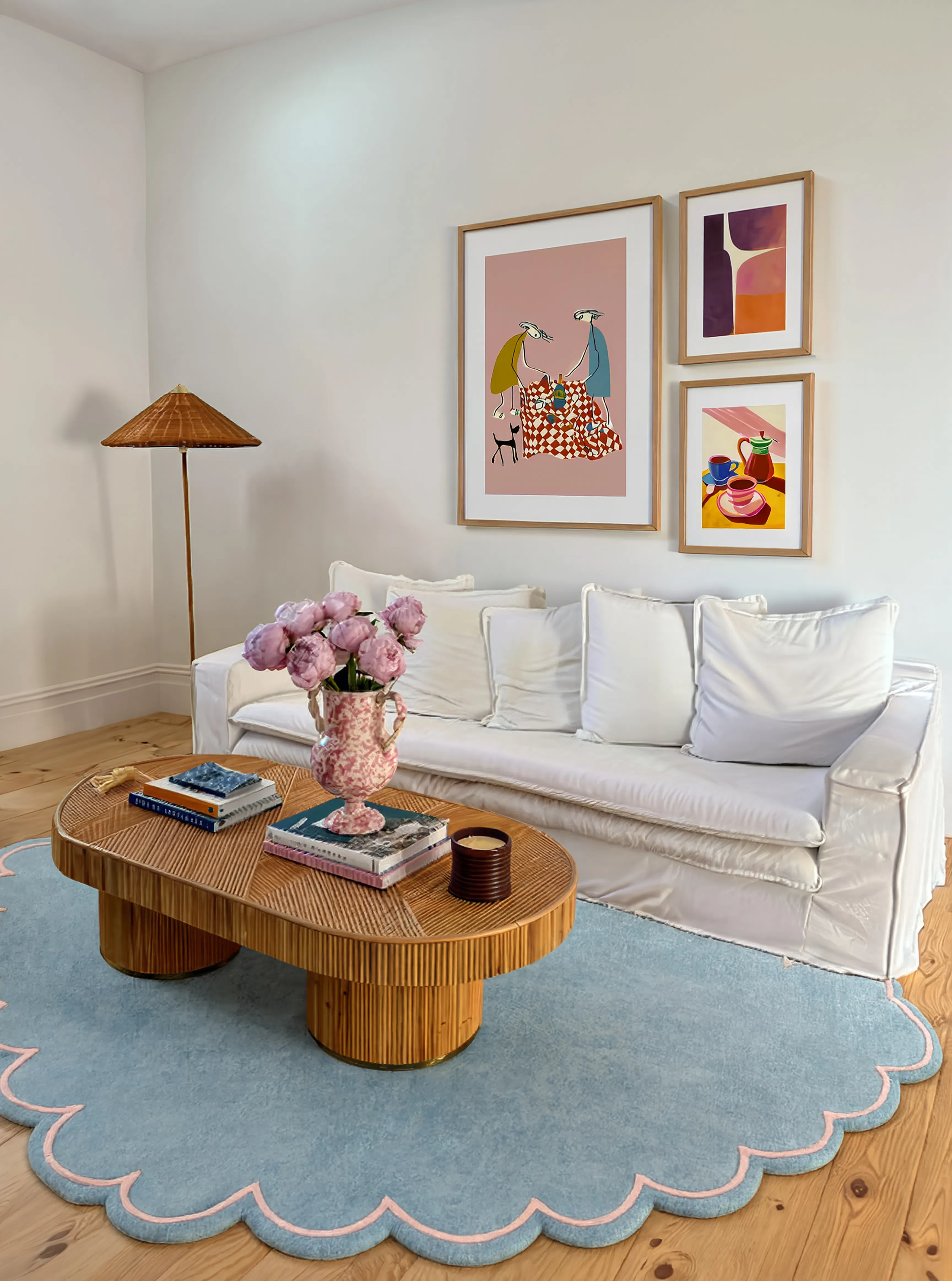 Set of 3 Modern Abstract & Lifestyle Wall Art Prints – Coffee Table, Spectrum Shapes & Picnic Scene