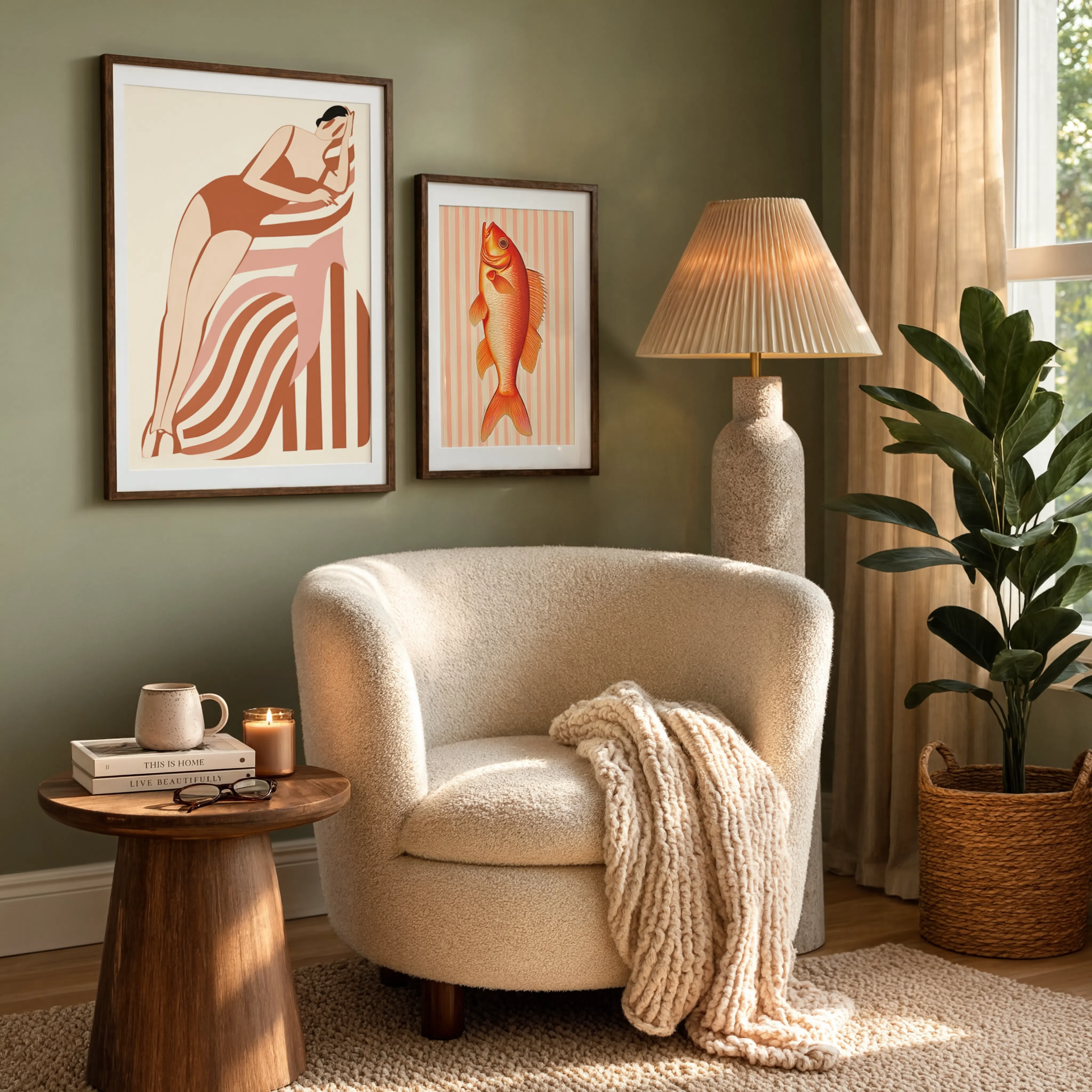 Coastal Minimalist Wall Art Set of 2 – Sunlit Shores & Warm Tones Fish Prints