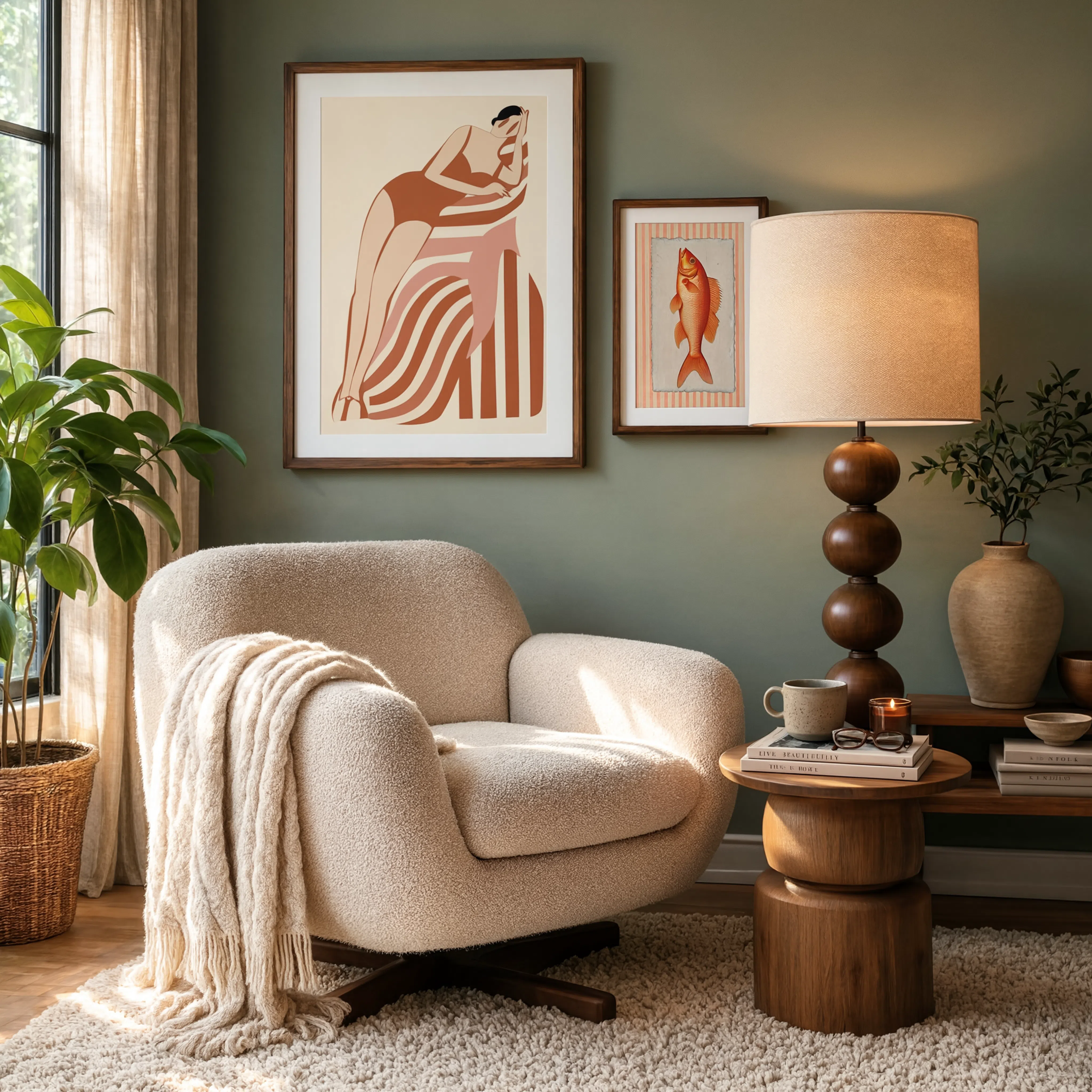 Coastal Minimalist Wall Art Set of 2 – Sunlit Shores & Warm Tones Fish Prints