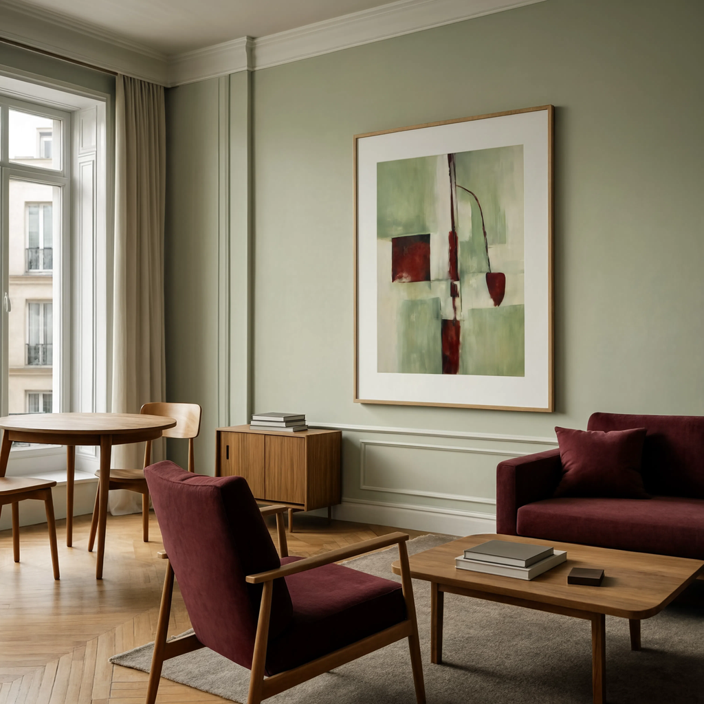 Sage & Burgundy Companion II | Contemporary Abstract Wall Art Print