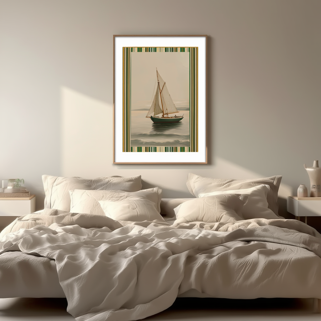 Green & Gold Sailboat – Minimalist Wall Art Print