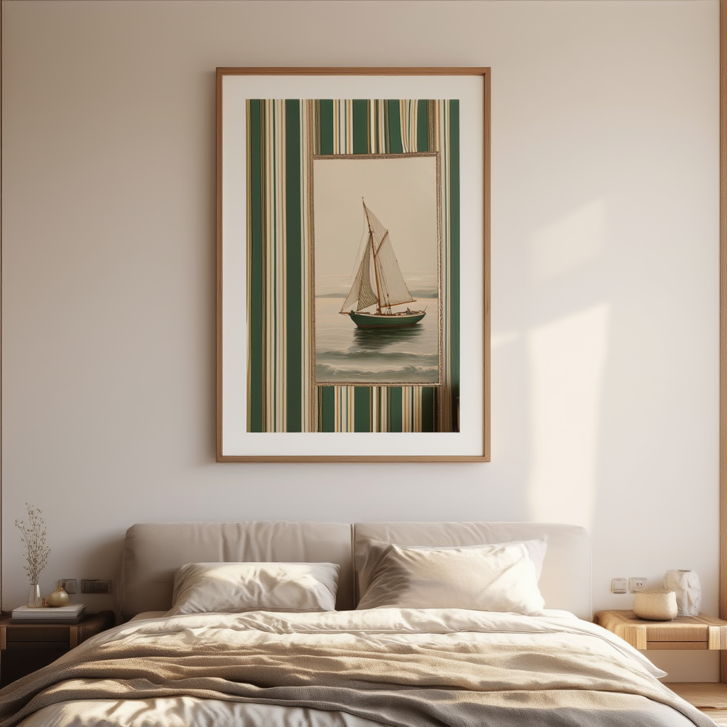 Green & Gold Sailboat – Minimalist Wall Art Print