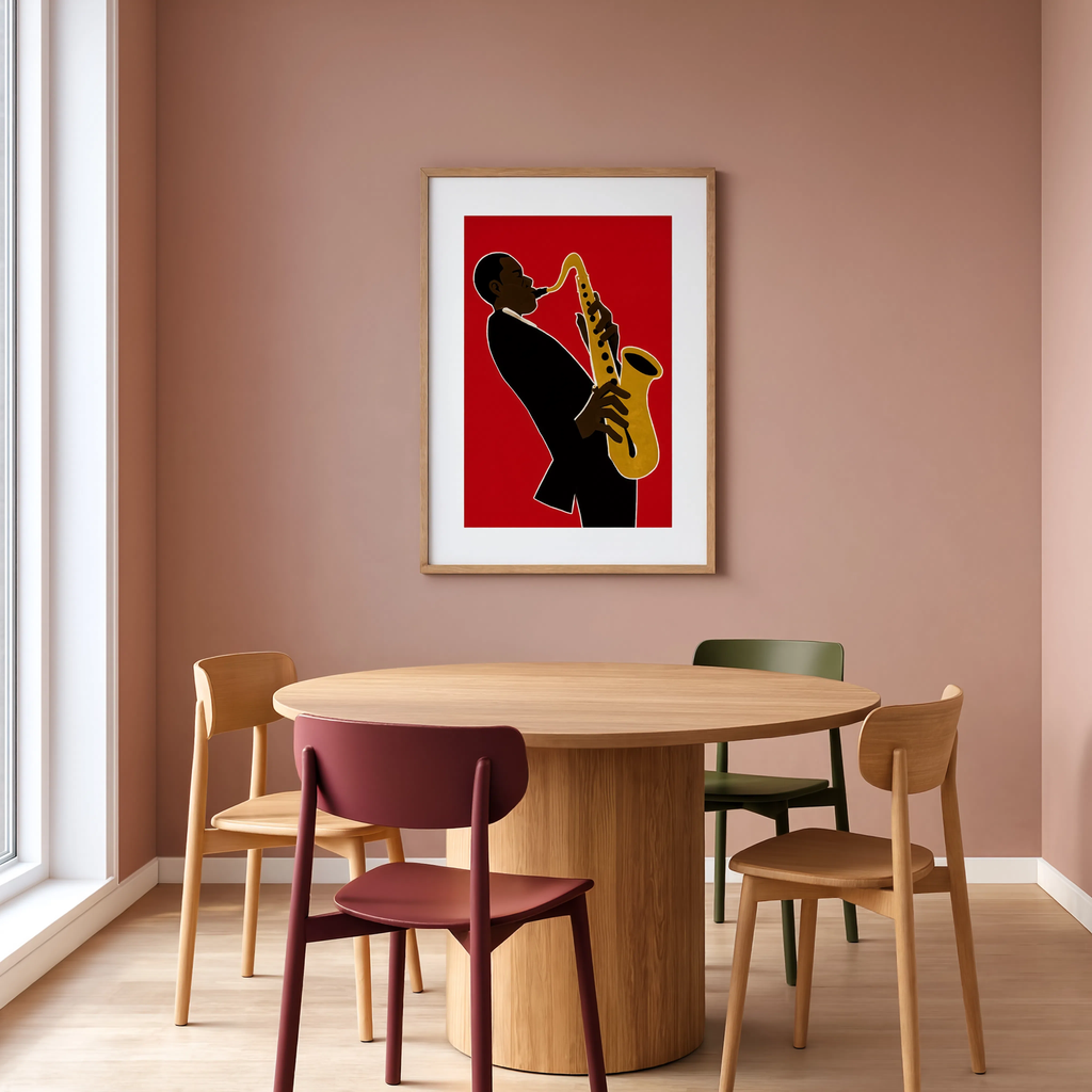 Sax Solo in Red | Bold Contemporary Music Wall Art Print