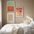 Set of 3 Orange Bauhaus Art Prints – Geometric Modern Wall Decor - Hakyarts