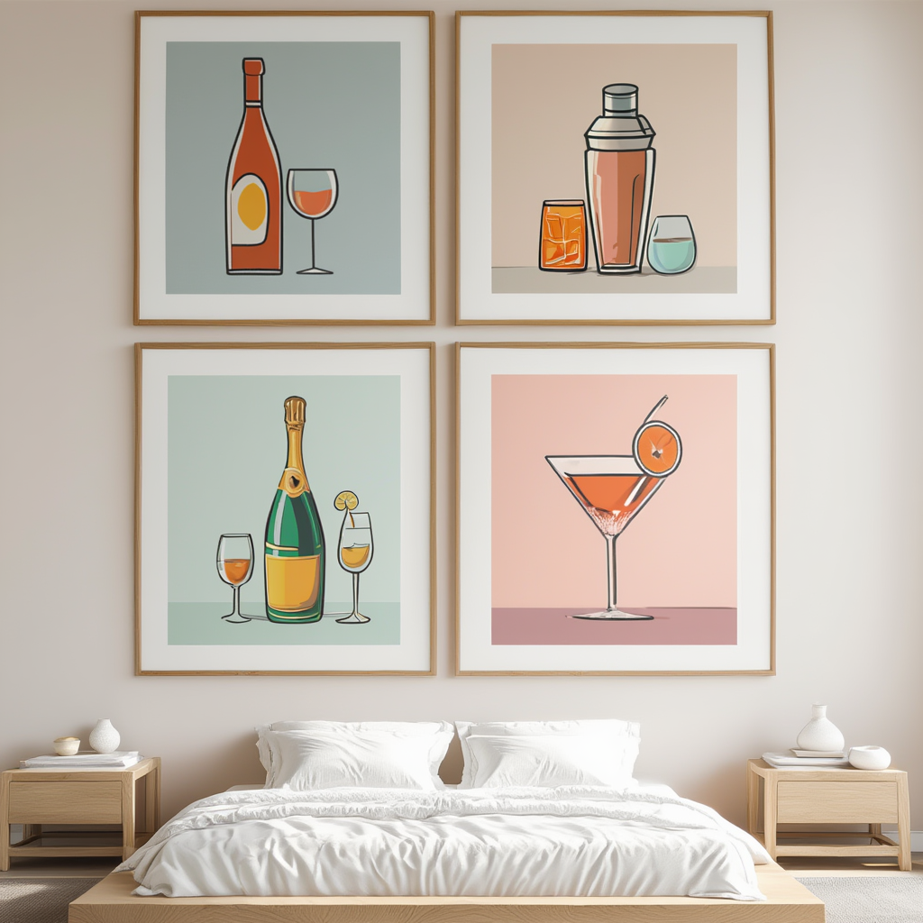 4-Piece Cocktail Bar Cart Art Set – Plus 1 Free Print - Hakyarts
