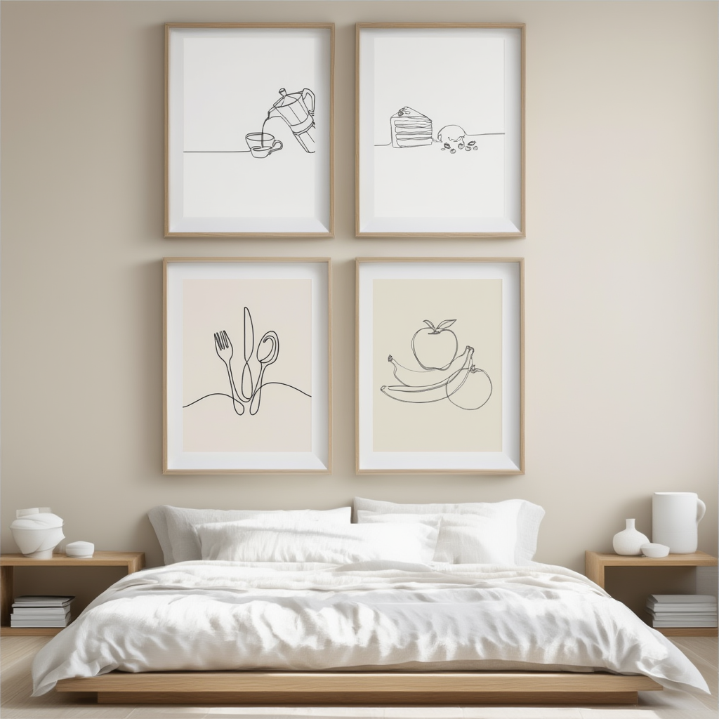 4 Minimalist Food & Kitchen Wall Art Prints – Modern Canvas Posters for Dining & Living Room Decor - Hakyarts