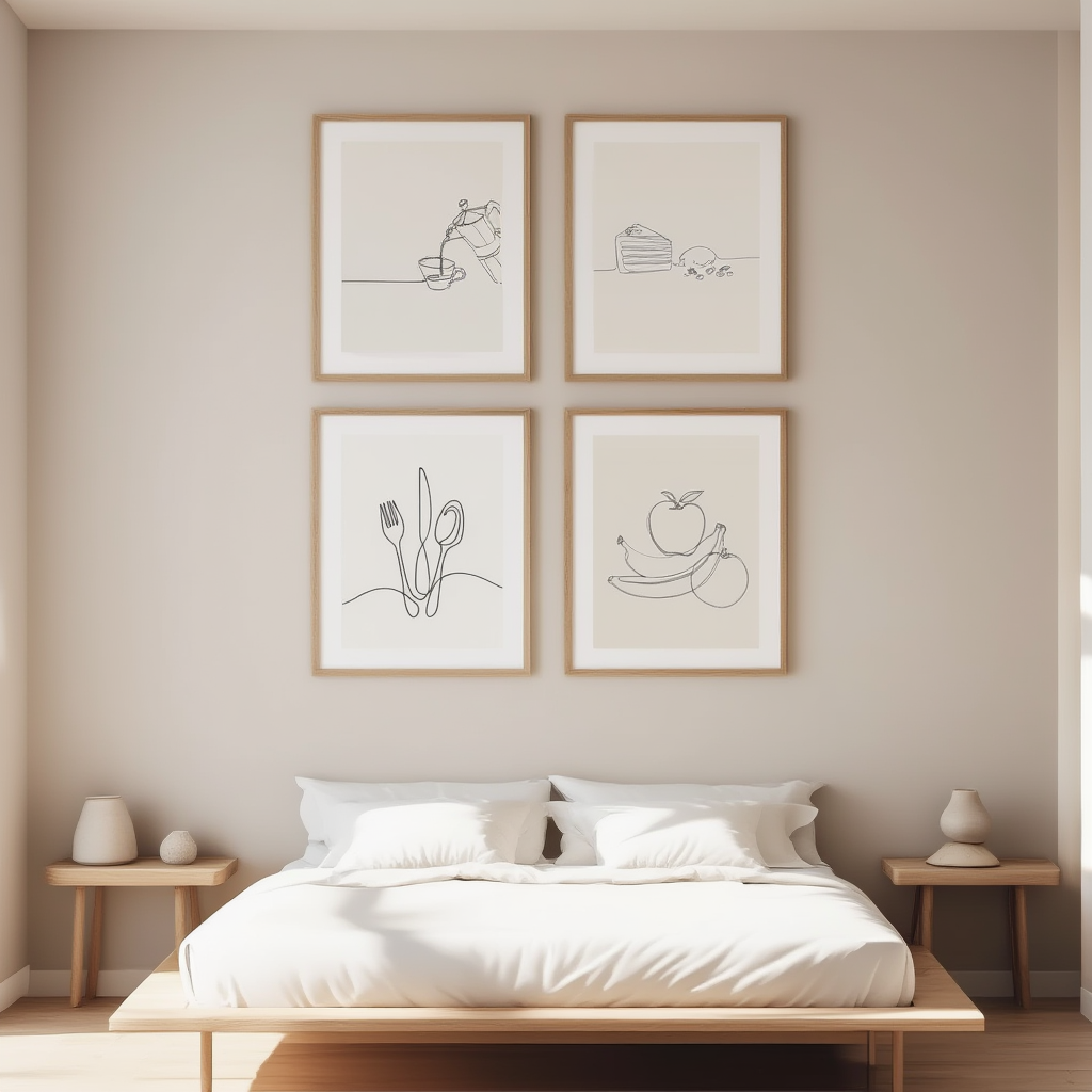 4 Minimalist Food & Kitchen Wall Art Prints – Modern Canvas Posters for Dining & Living Room Decor - Hakyarts