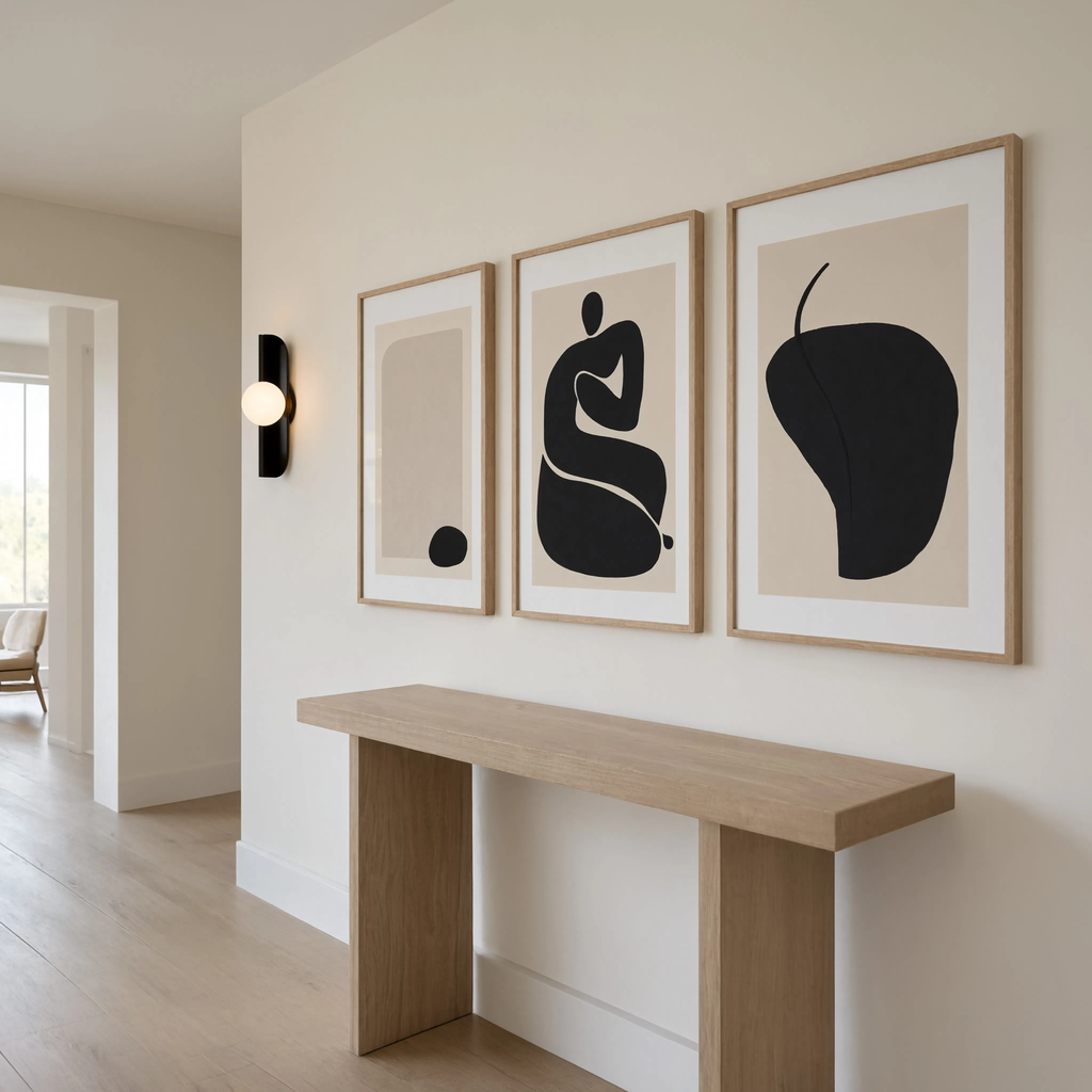 Set of 3 Monochrome Shapes | Contemporary Black & White Wall Art Prints