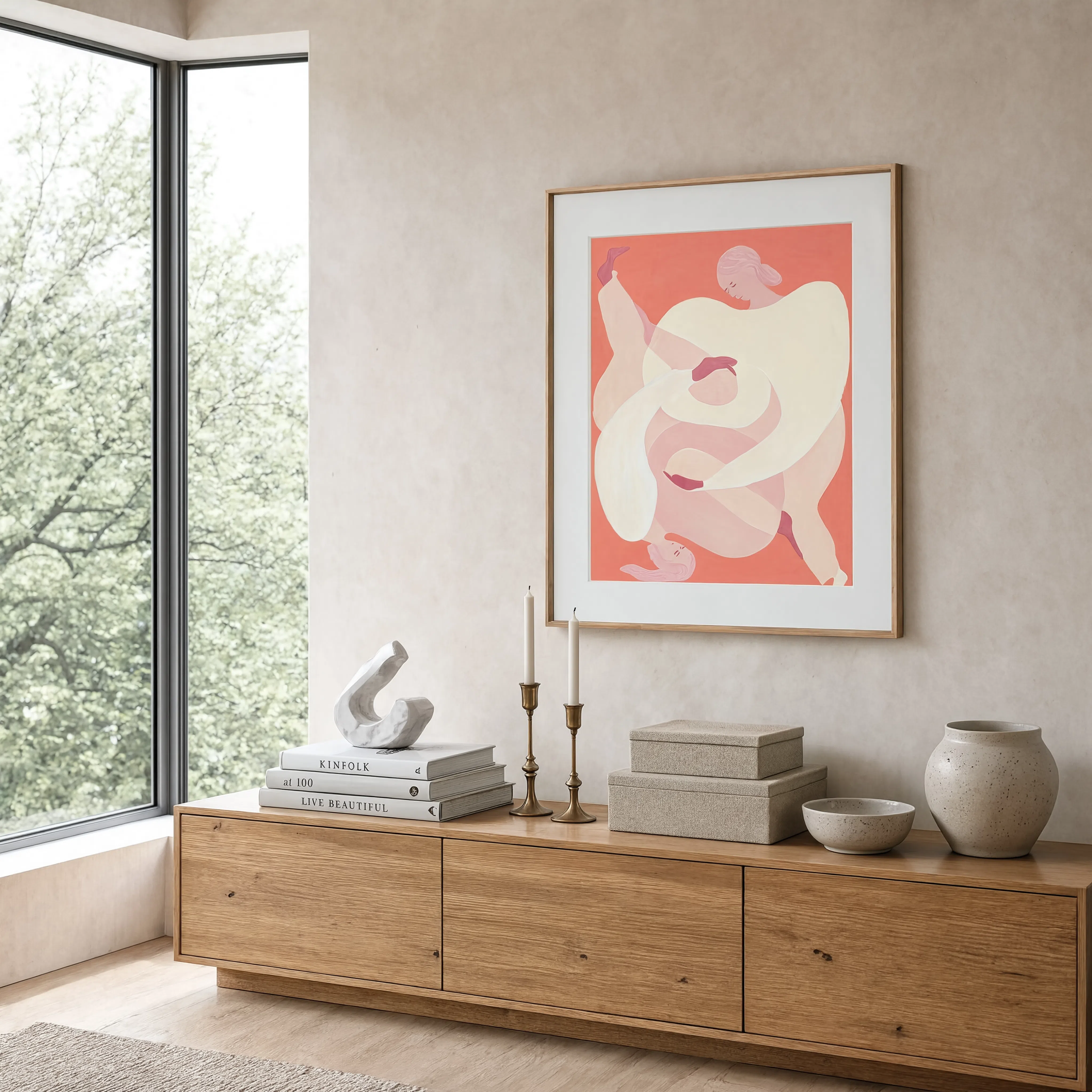 Blush Intertwined Figures | Contemporary Figurative Art Print
