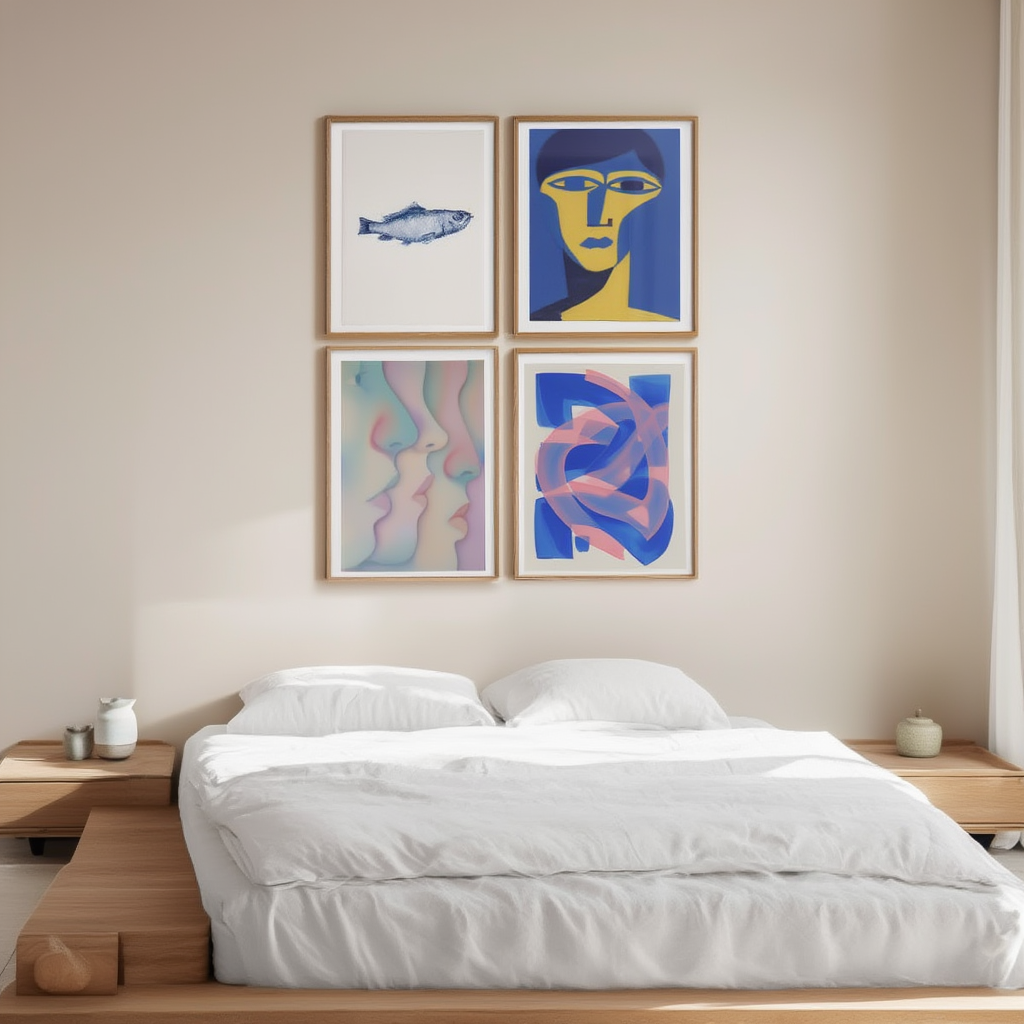 Set of 4 “Cerulean Blue Whisper – Identify Fish” Prints – Contemporary Marine Wall Art - Hakyarts