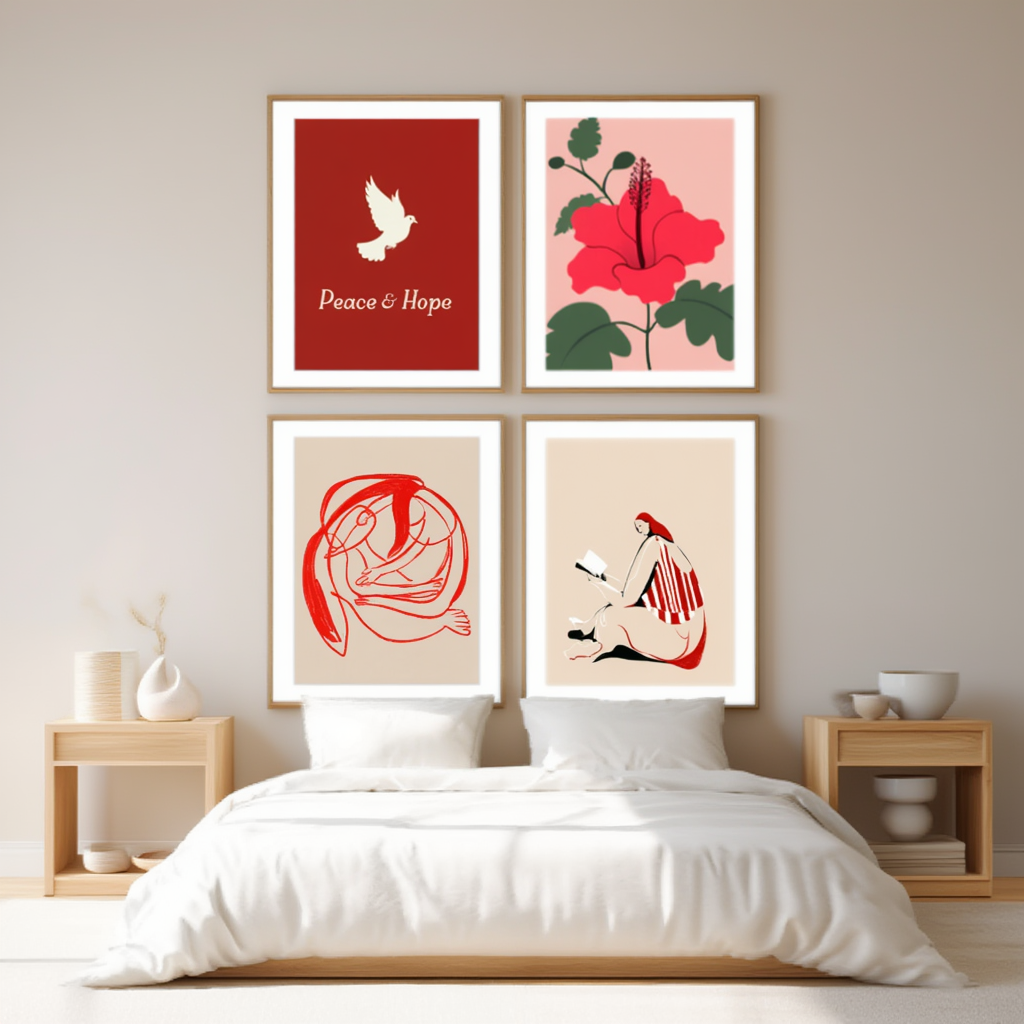 Set of 4 Figurative Floral Prints – Modern Botanical Wall Art - Hakyarts