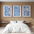 Set of 3 Modern Wall Art Prints - Geometric Blue Abstract - Hakyarts