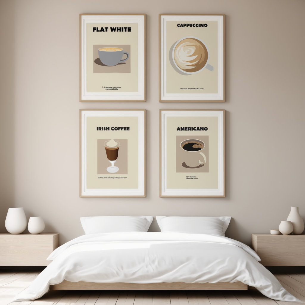 Set of 4 Coffee-Inspired Prints – Irish Coffee, Flat White, Cappuccino & Americano - Hakyarts