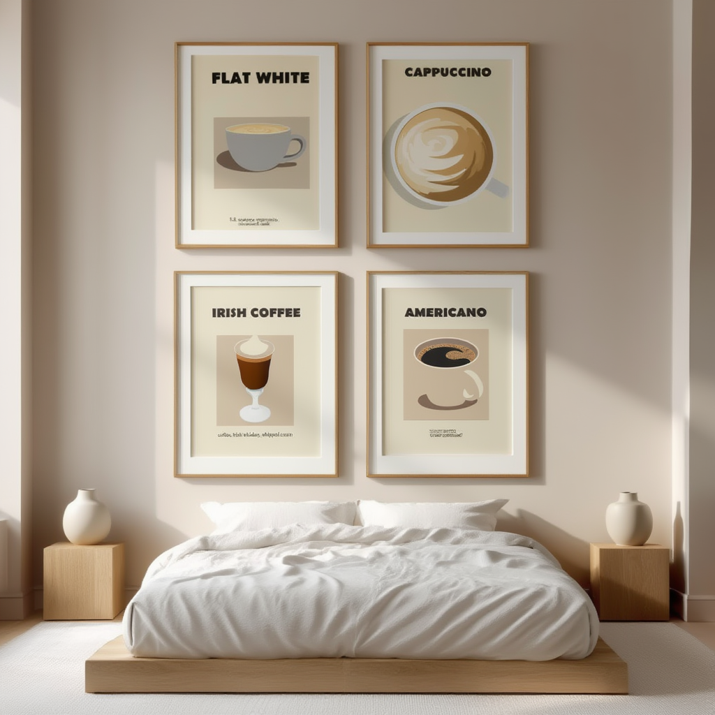 Set of 4 Coffee-Inspired Prints – Irish Coffee, Flat White, Cappuccino & Americano - Hakyarts