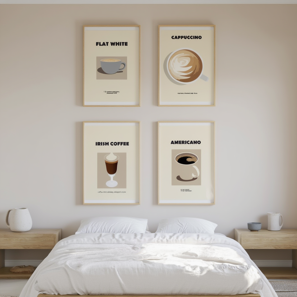 Set of 4 Coffee-Inspired Prints – Irish Coffee, Flat White, Cappuccino & Americano - Hakyarts
