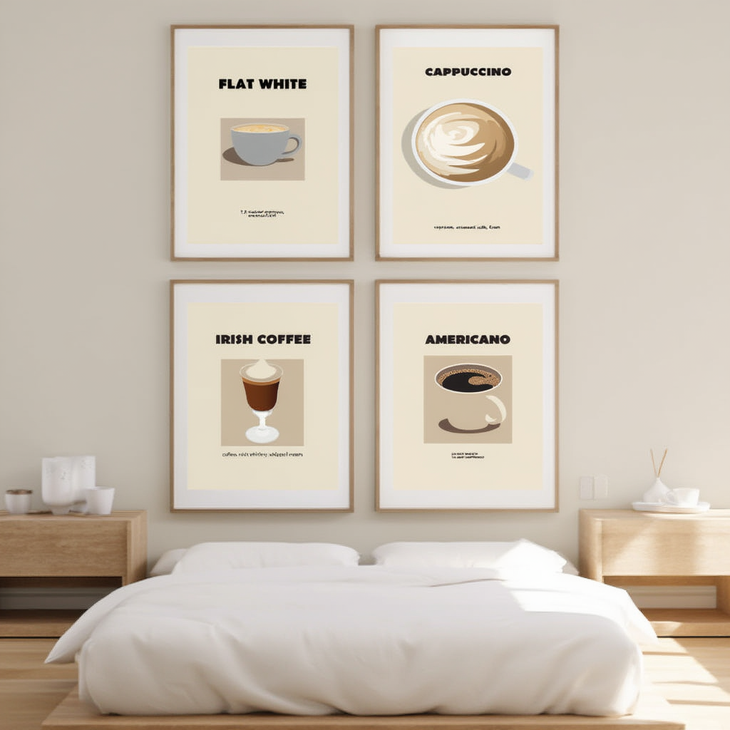 Set of 4 Coffee-Inspired Prints – Irish Coffee, Flat White, Cappuccino & Americano - Hakyarts