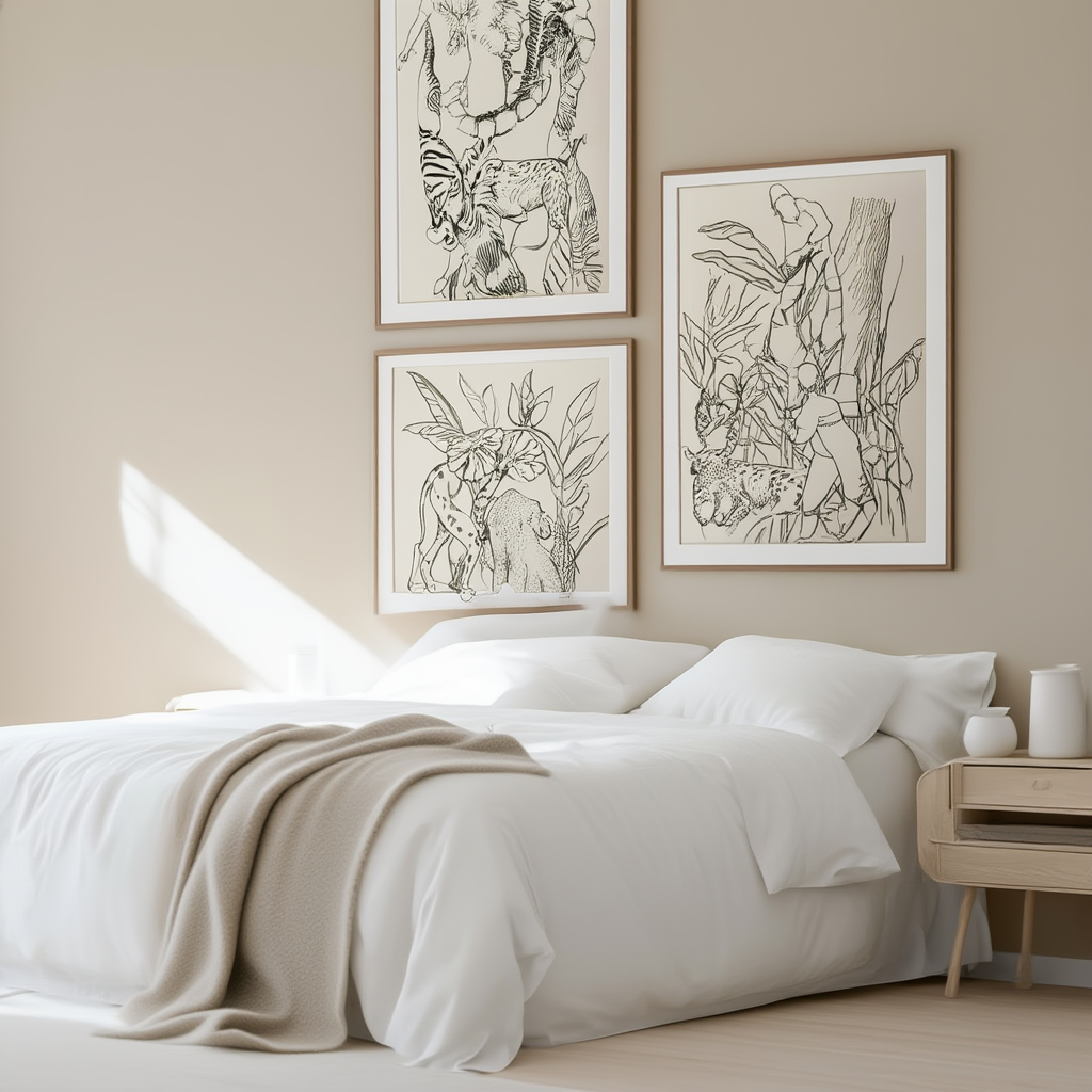 Set of 4 Jungle Line Art Prints – Hand-Drawn Minimalist Collection - Hakyarts