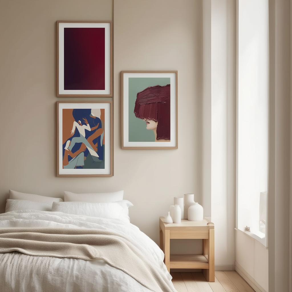 Set of 3 Red Undertones Art Prints – Bold & Contemporary Wall Decor - Hakyarts