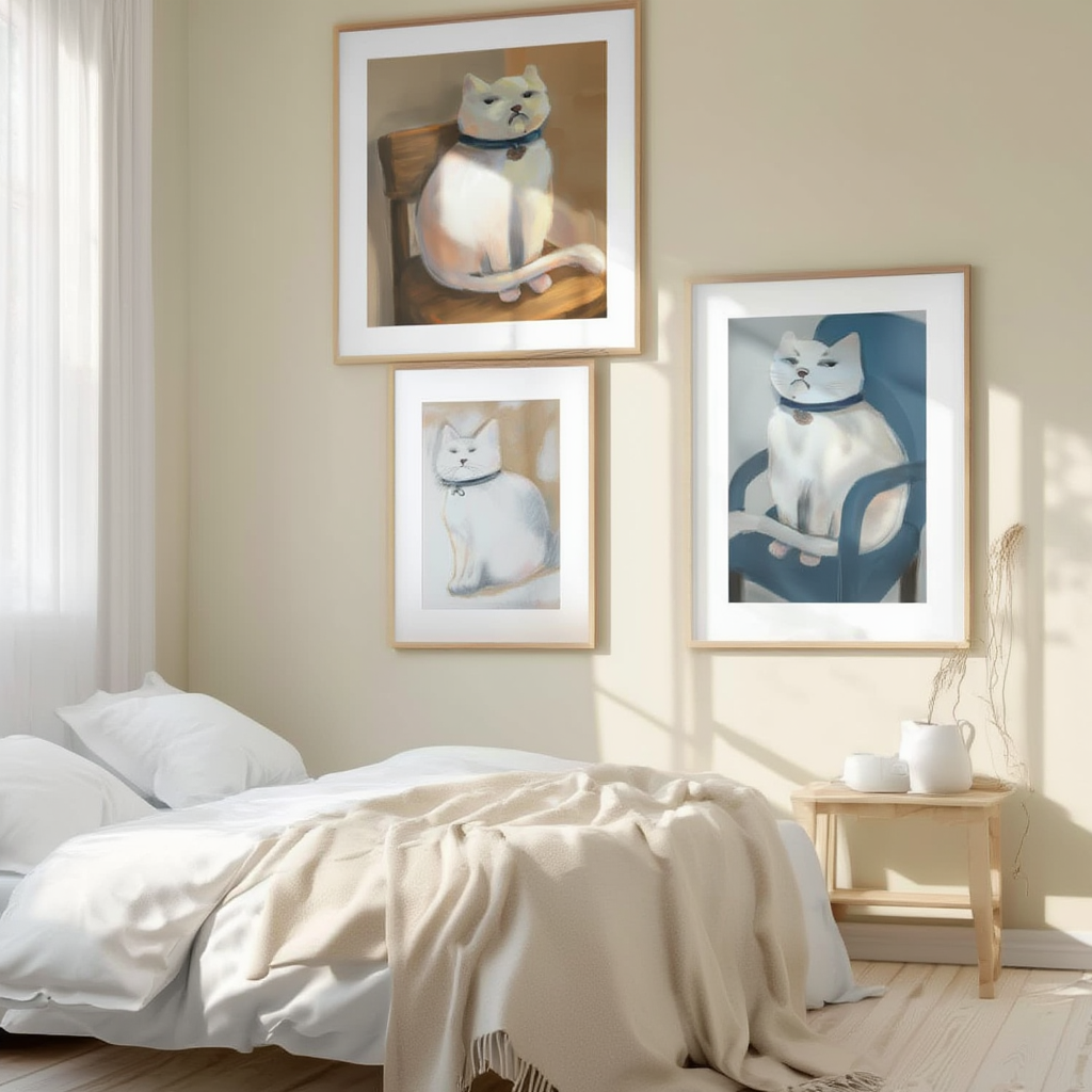 Set of 3 Whimsical Cat Art Prints – Playful & Charming Wall Decor - Hakyarts