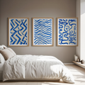 Set of 3 Modern Wall Art Prints - Geometric Blue Abstract - Hakyarts