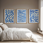 Set of 3 Modern Wall Art Prints - Geometric Blue Abstract - Hakyarts