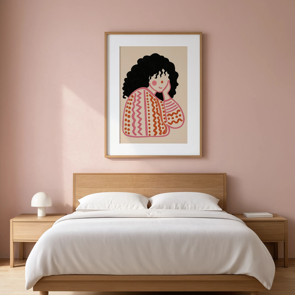 Curly Hair Folk Portrait | Contemporary Figurative Wall Art Print