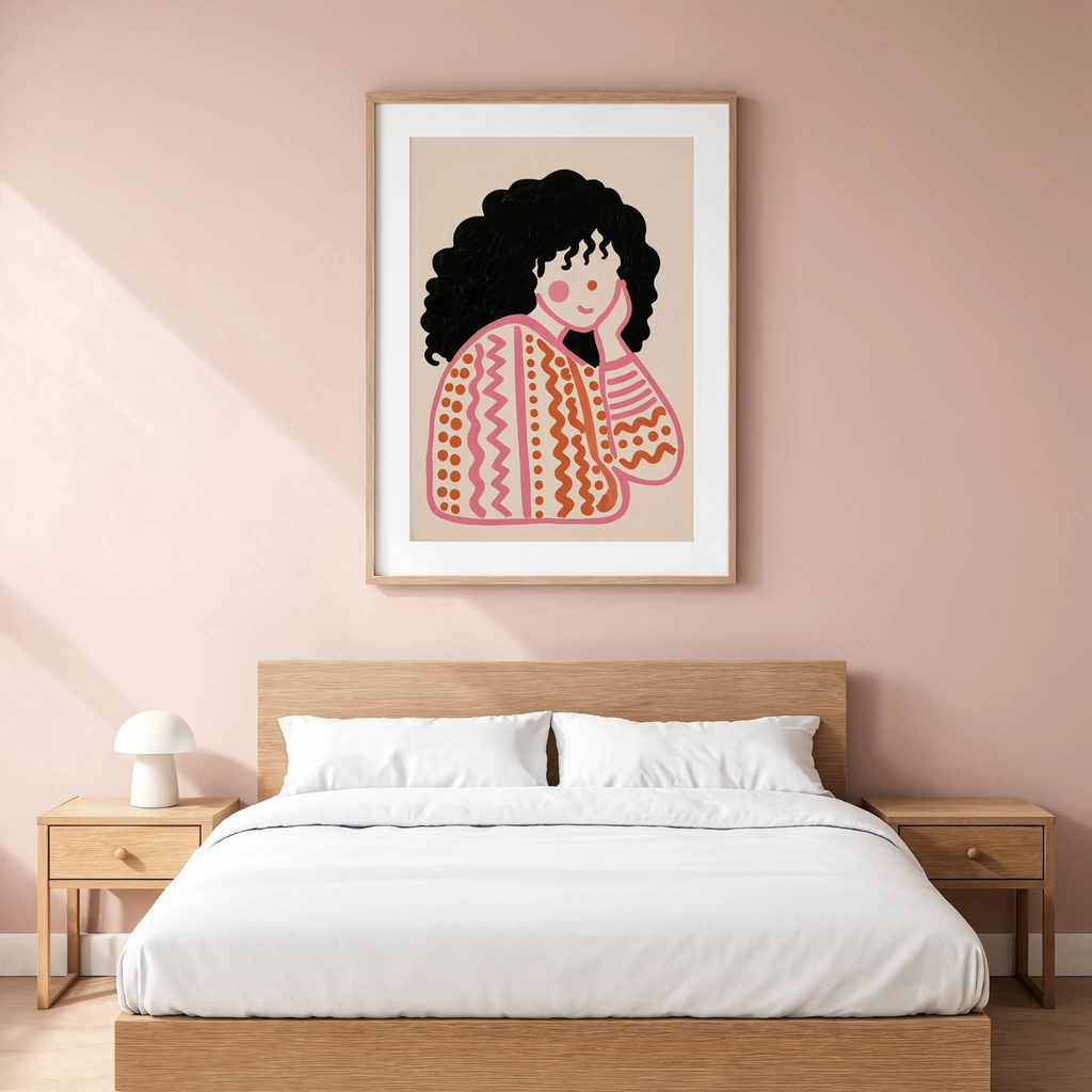 Curly Hair Folk Portrait | Contemporary Figurative Wall Art Print