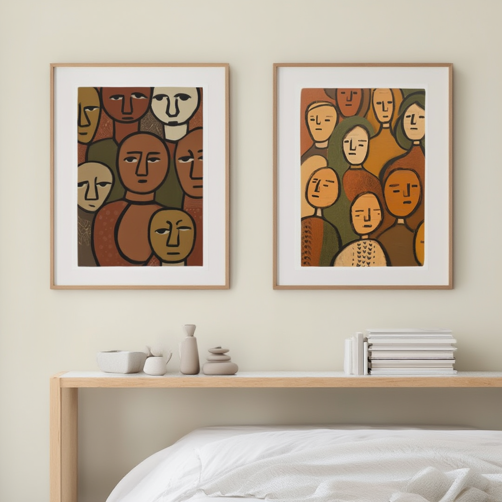 Set of 2 Figurative Faces Prints – Minimalist Line Art Wall Decor - Hakyarts