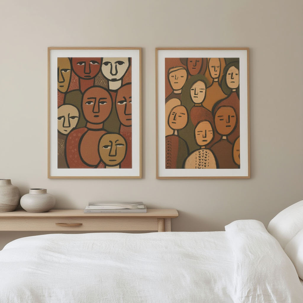 Set of 2 Figurative Faces Prints – Minimalist Line Art Wall Decor - Hakyarts