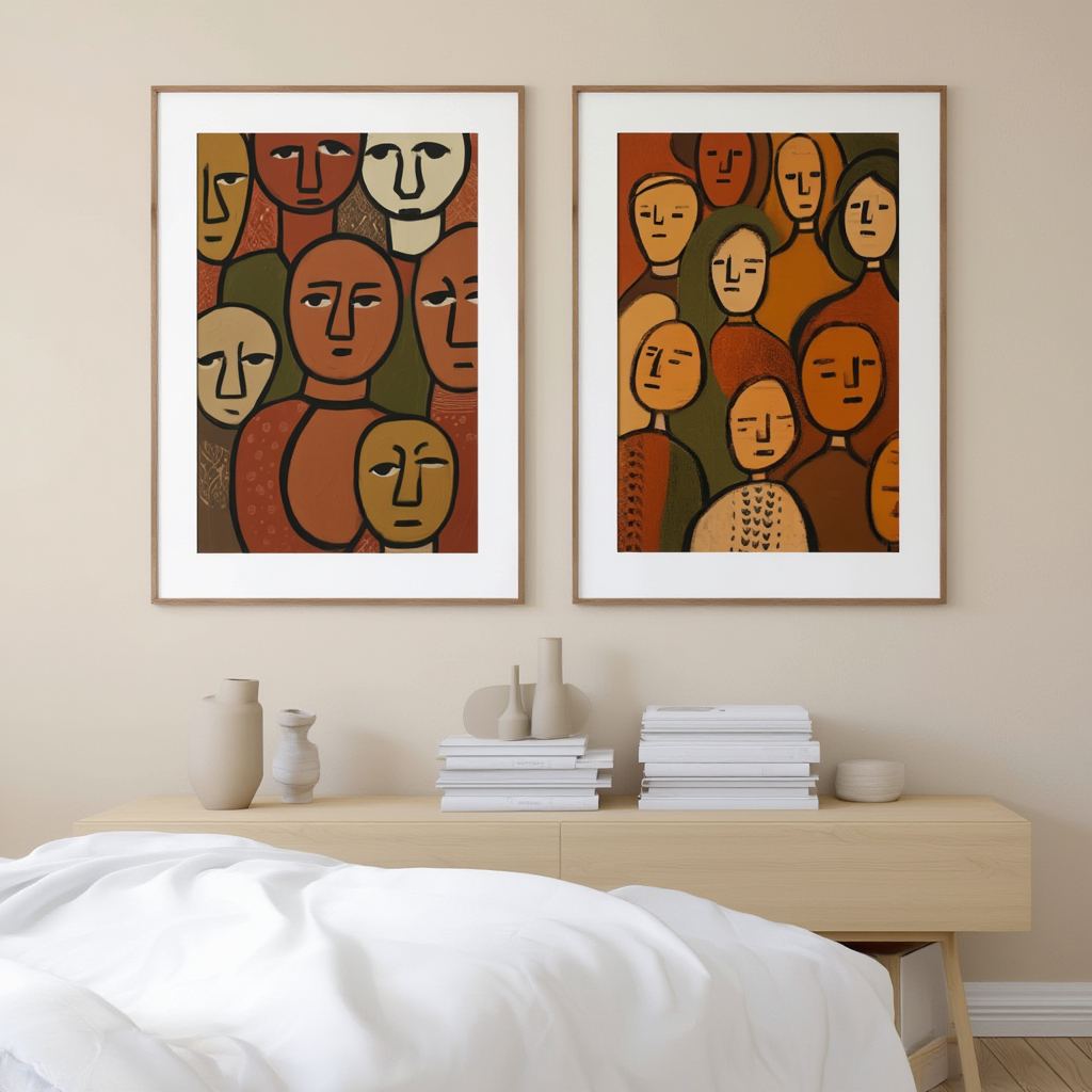 Set of 2 Figurative Faces Prints – Minimalist Line Art Wall Decor - Hakyarts