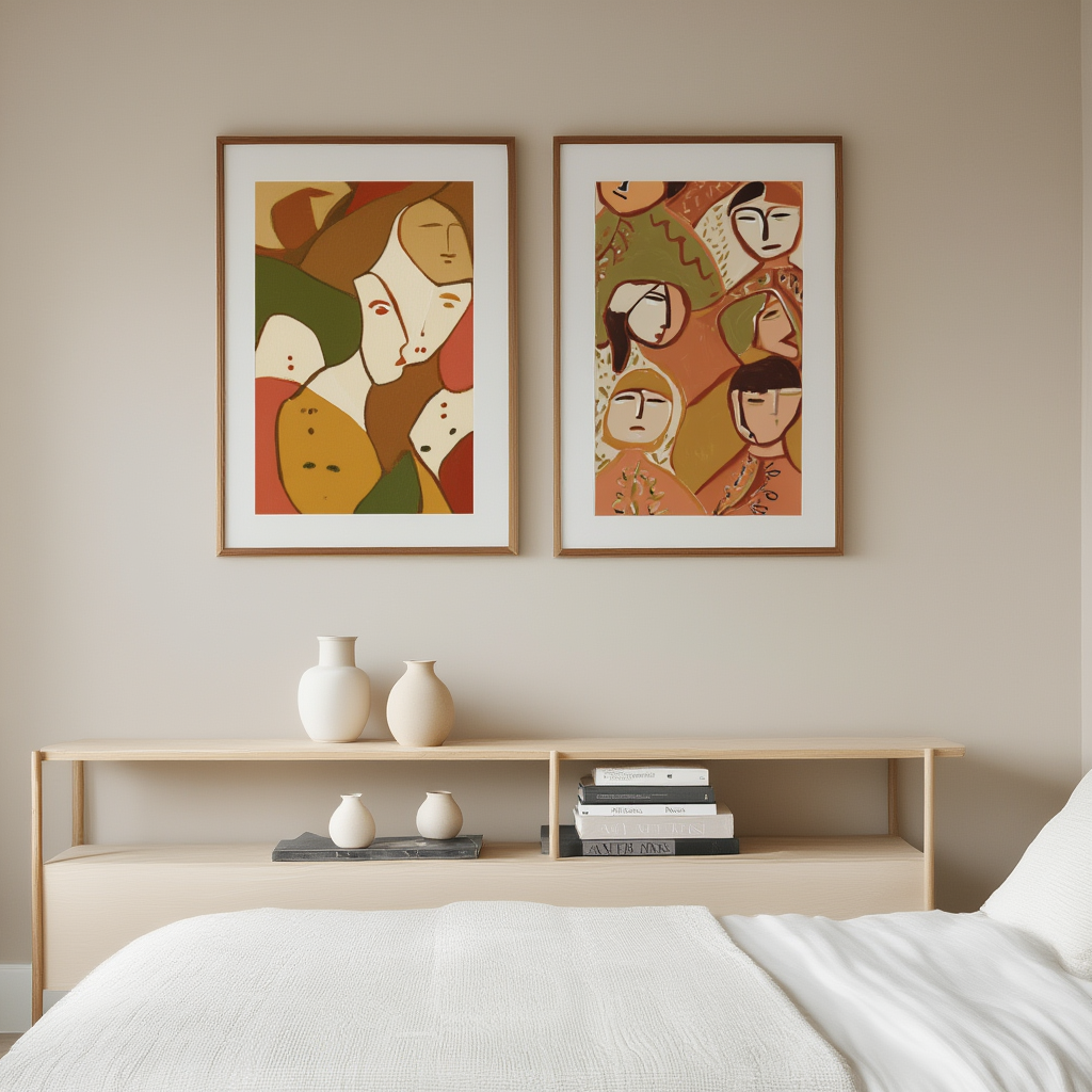 Duo of Figurative Face Prints – Elegant Minimalist Wall Art - Hakyarts