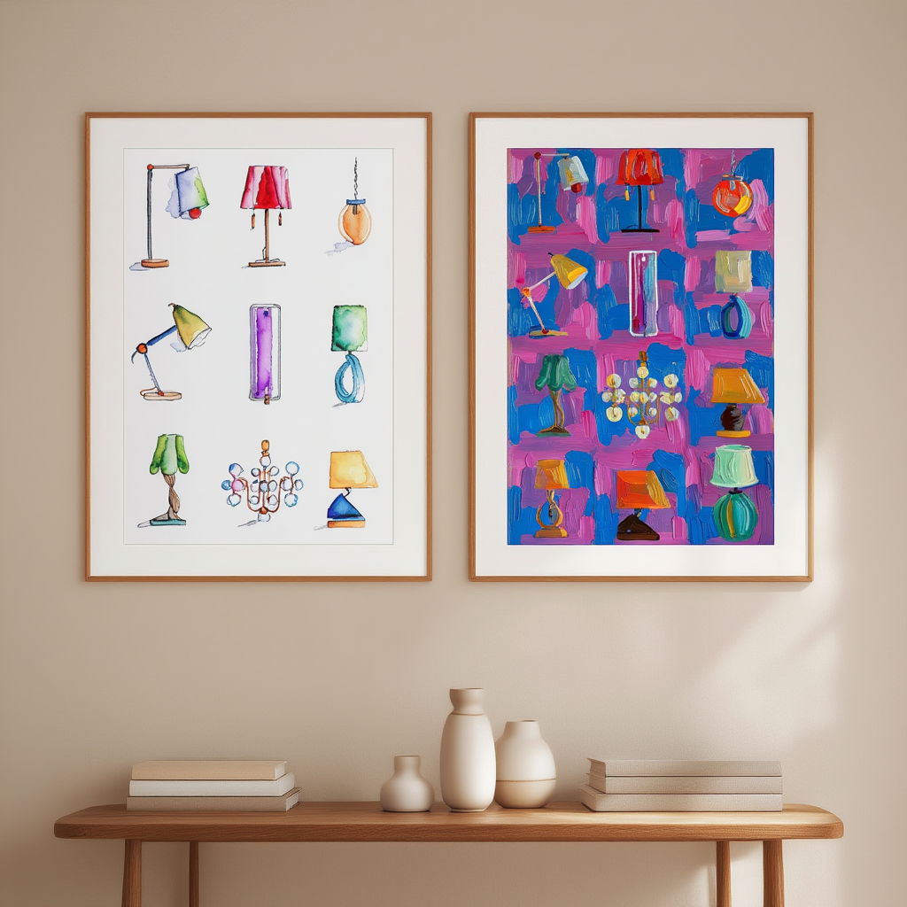 Set of 2 Lampshades Illustration Prints – Modern Decorative Wall Art - Hakyarts