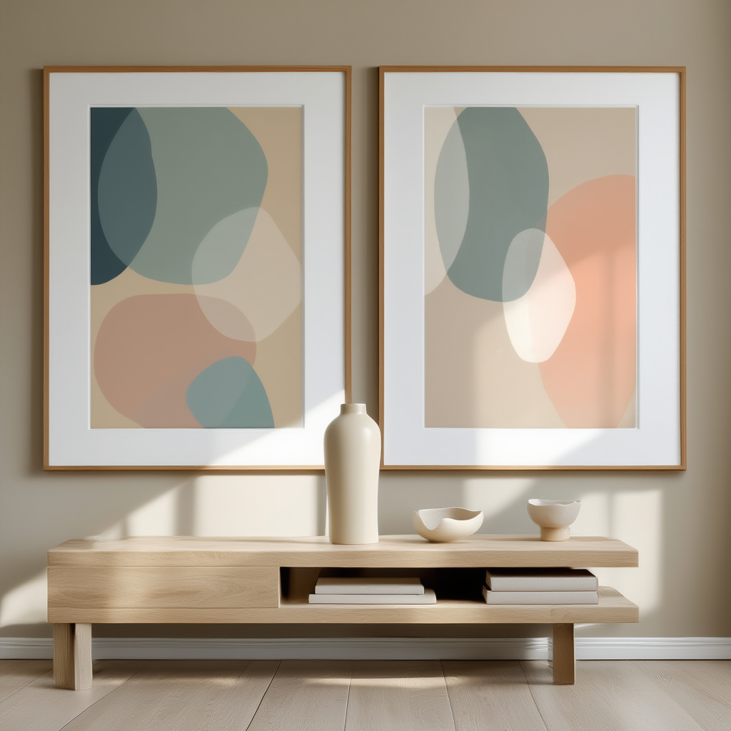 Set of 2 Abstract Organic Shapes – Modern Minimalist Wall Art Prints - Hakyarts
