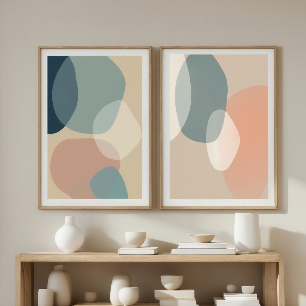 Set of 2 Abstract Organic Shapes – Modern Minimalist Wall Art Prints - Hakyarts