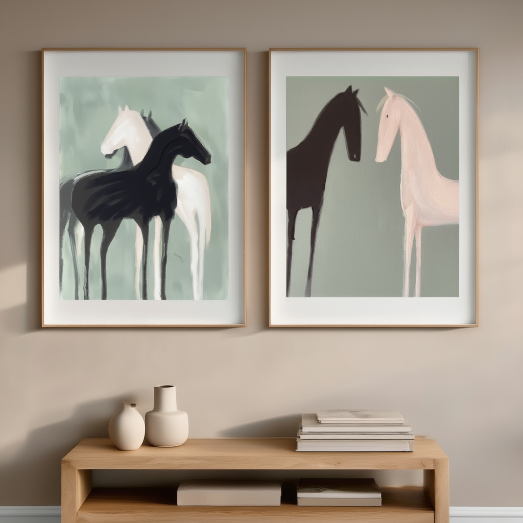 Set of 2 Graceful Horse Silhouette Prints – Elegant Equestrian Wall Art - Hakyarts