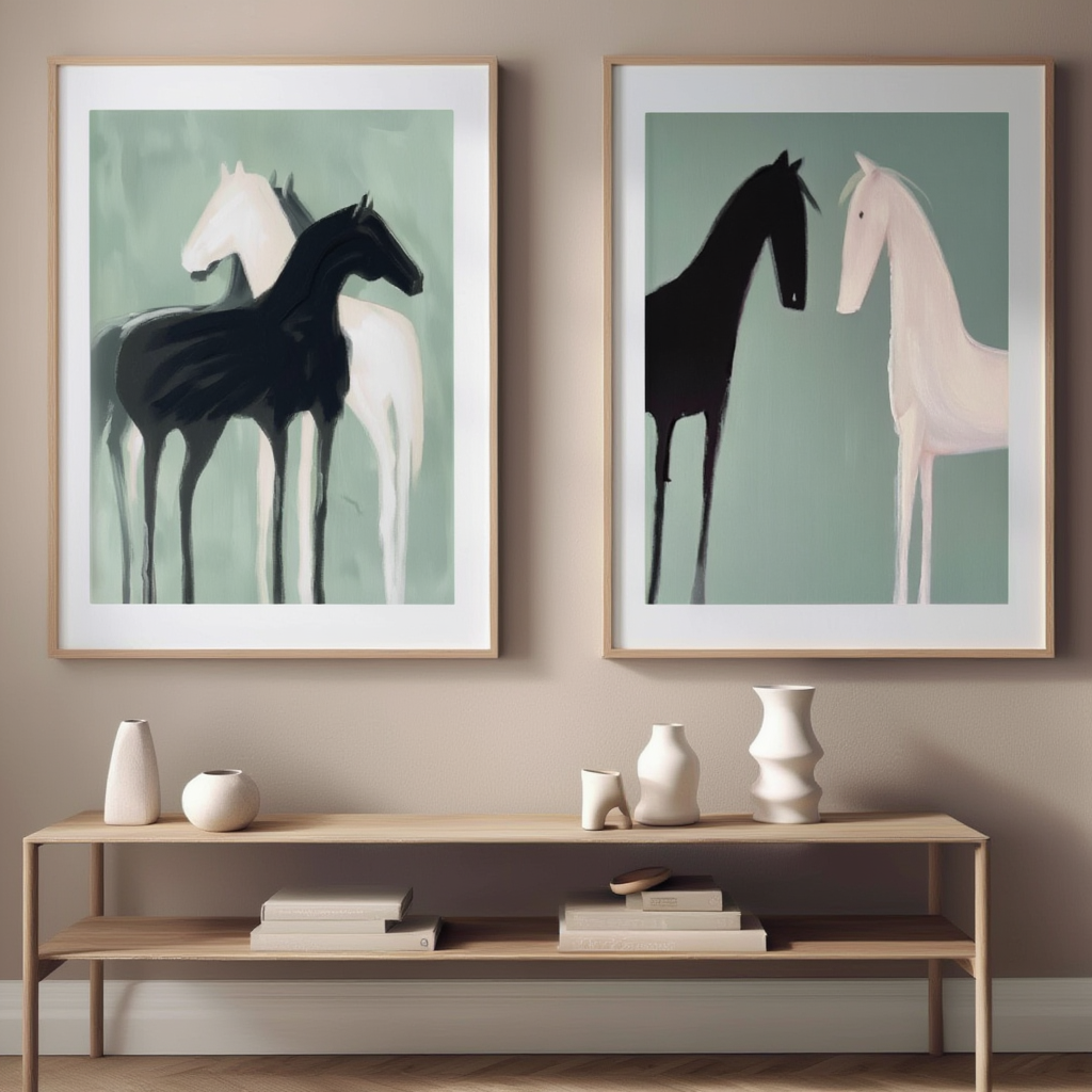 Set of 2 Graceful Horse Silhouette Prints – Elegant Equestrian Wall Art - Hakyarts