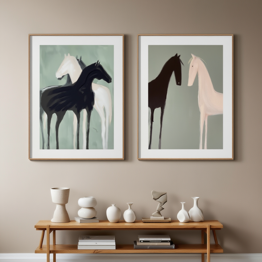 Set of 2 Graceful Horse Silhouette Prints – Elegant Equestrian Wall Art - Hakyarts