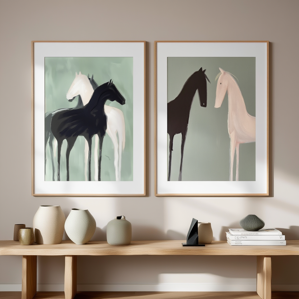 Set of 2 Graceful Horse Silhouette Prints – Elegant Equestrian Wall Art - Hakyarts