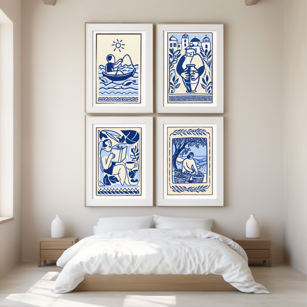 Set of 4 Greek-Inspired Art Prints – Classical & Contemporary Wall Decor - Hakyarts